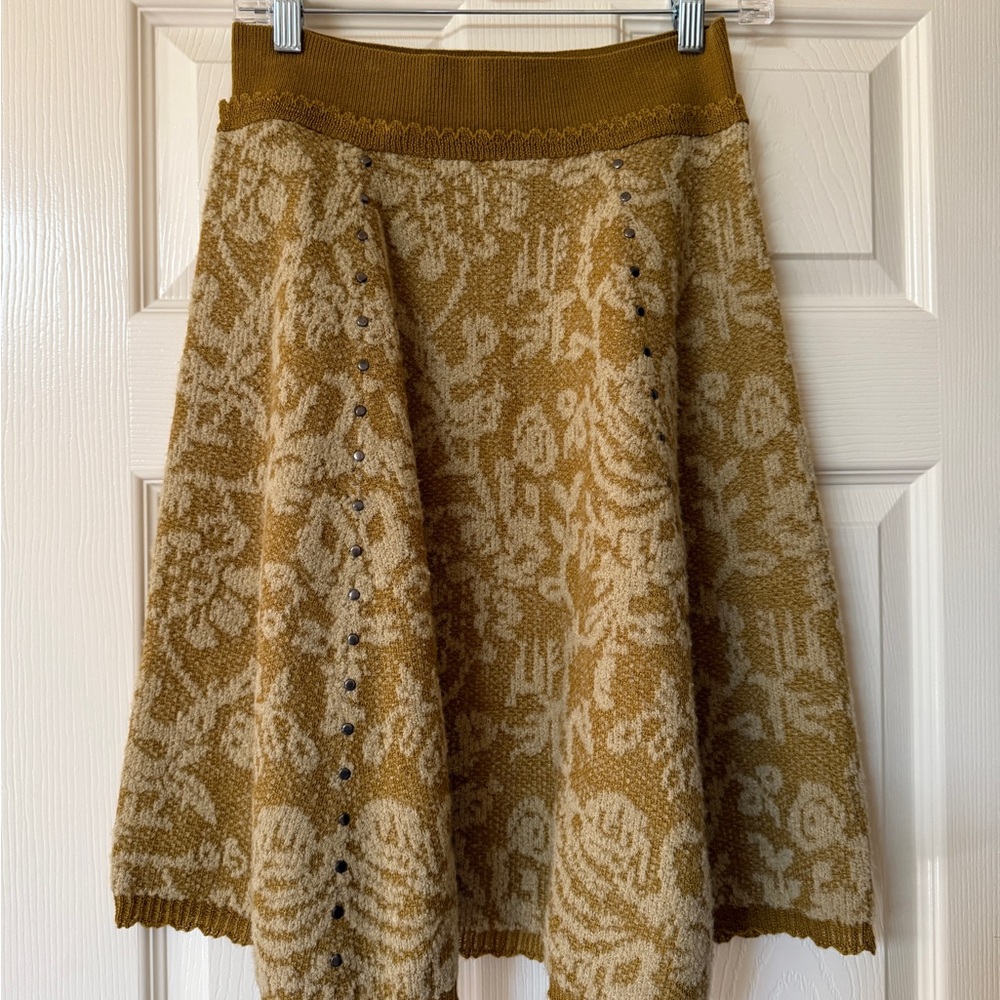MOTH Anthropologie Floral Tan Skirt | SP Small Petite